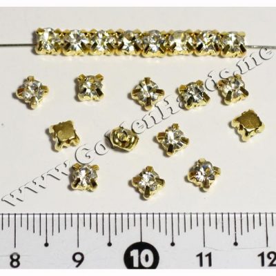 Кристаллы пришивные БЕСЦВЕТНЫЕ в золоте, 4 мм, 1 шт
